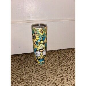 NEW SUNFLOWER GARDEN GNOMES TUMBLER CUP 20 OZ STAINLESS STEEL +LEAK PROOF LID